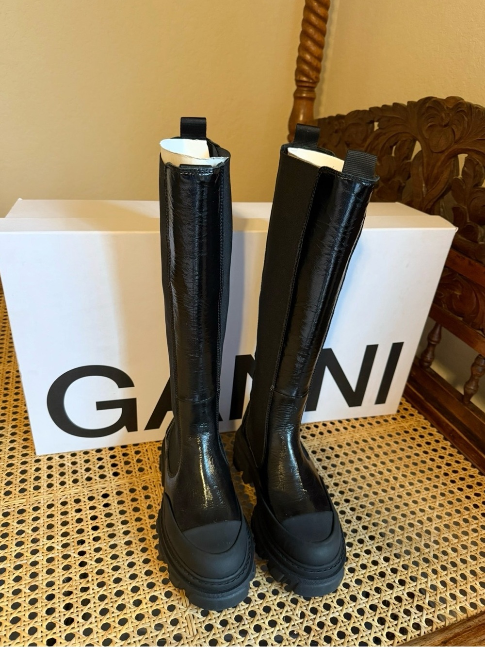Ganni Black Patent Over-the-Knee Platform Boots